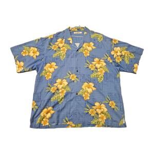 Tommy Bahama 100% Silk Camp Mens Shirt Blue Floral Size XXL Hawaii Half Sleeves